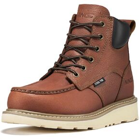 NINGO Steel Toe Boots for Men, Non Slip Mens Moc Toe Boots with Water Resistant Full Grain Leather, EH Rated Oil Resistant Wedge Sole, Comfortable Safety Work Boot for Construction Industrial, Brown in Saudi Arabia