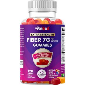 Vitabod Fiber Gummies 7G Per Serving for Digestive Health & Regularity, Prebiotic GOFOS™ Plant-Based Fiber, No Sugar Added, Vegan, Berry Peach Strawberry, 120 Gummies (Adults, Women & Men) in Saudi Arabia