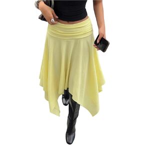 Floerns Women's Y2k Plaid Midi Skirt Vintage Asymmetrical Hem Checkered Low Rise Flowy Skirt in Kuwait