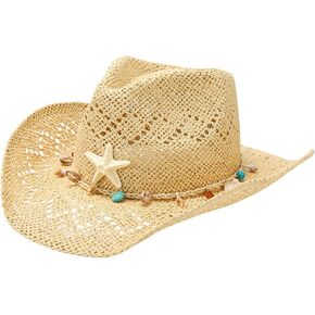 Cosweet Cowboy Hat for Women - Western Straw Cowgirl Hat, Beach Sun Hat for Country Concert Outfits (Beige) in Kuwait
