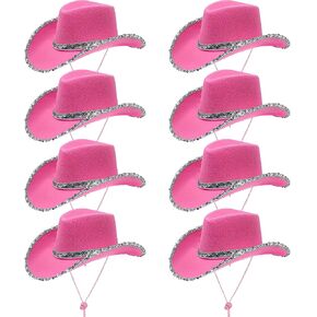 8 Pack Pink Sequin Cowboy Hat Bulk Western Cowgirl Hat for Women Adult Costume Party in Saudi Arabia