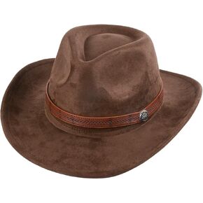 Adjustable Unisex Suede Cowboy hat, Western hat, Panama hat with Wide Brim, Vintage Style Fashion Design (Brown,Size: M) in Saudi Arabia