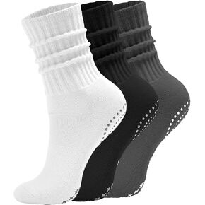 AugRing Scrunch Crew Pilates Socks with Grips for Women – Non-Slip Slouch Yoga Barre Gym Workout Cozy Cotton Hospital Socks in Saudi Arabia