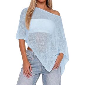 Womens Sheer Poncho Tops Lightweight Knitted Shrug Crochet Mesh Cover Up Summer Beach Shawl in Saudi Arabia