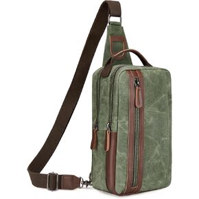 Large Travel Crossbody Bags, Retro Waxed Canvas Waterproof Messenger Chest Bag with PU Leather for Work Sport Shopping in Kuwait