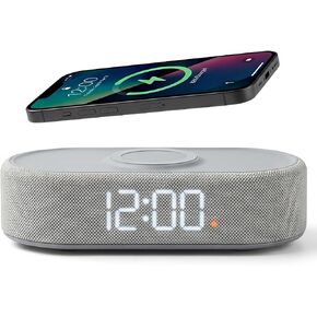 Fabric Digital Alarm Clock for Bedroom with Wireless Charging, USB-C Port, Dual Alarm, 30-Min Snooze, Dimmable Display, Ambient Light, Battery Backup, Modern Bedside Clock (Gary) in Kuwait