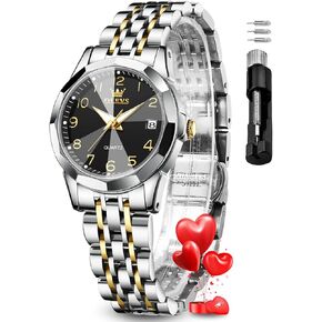 OLEVS Womens Watch Fashion Dress Diamond Female Watches for Ladies Analog Quartz Stainless Steel Waterproof Luminous Day Date Two Tone Wristwatch in Kuwait