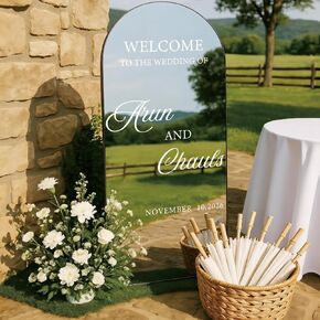JarThenaAMCS 10 Sheets Wedding Mirror Decal Sign Vintage Script Welcome to Our Wedding Mirror Sticker DIY Name & Date Removable Vinyl Letters for Engagement Marriage Reception Decor in Kuwait