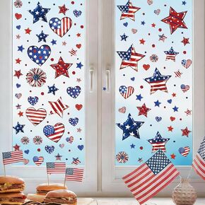 250th Anniversary Patriotic Window Clings 66 Pcs American Flag Star Window Decals PVC Static Stickers for Independence Day Memorial Day 4th of July Home School Office Party Decorations in Kuwait
