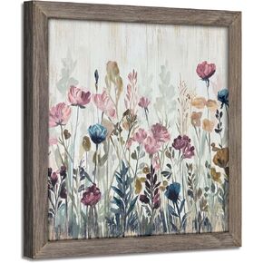 Abstract Flower Framed Wall Art: Vintage Blossom Floral Painting Rustic Colorful Botanical Picture Artwork Farmhouse Wood Home Decor for Bedroom in Saudi Arabia