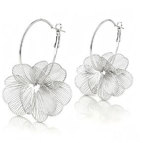 Boho Flower Hoop Earrings for Women, 14K Gold Plated Lightweight 3D Hollow Floral Drop Earrings, Statement Dangle Jewelry for Beach Vacation, Party & Everyday Wear in Kuwait