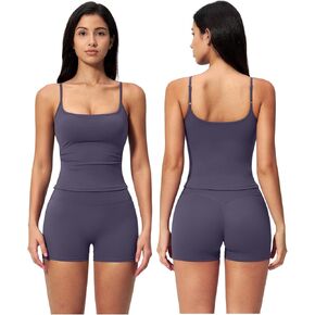 QBGJTD Women 2 Piece Workout Set Adjustable Spaghetti Straps U Back Tank Top and High Waist Booty Lifting Shorts Yoga Outfits in Kuwait