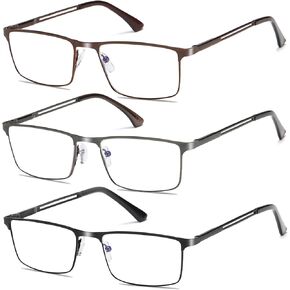 Blue Light Blocking Reading Glasses for Men With Spring Hinge Metal Full Frame Lightweight Readers Classic Trend in Saudi Arabia