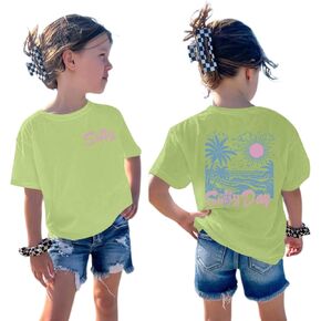 Girl's Hawaiian Graphic Tees Cute Preppy Shirts for Kids Salty Beach Printed Tshirt Casual Summer Tops in Kuwait