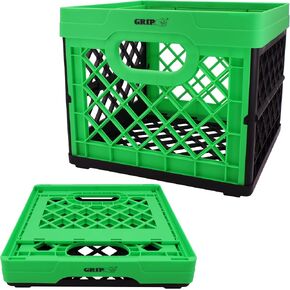 GRIP Folding Stackable Storage Bin, 6 Gallon - Dimensions: 13" x 13" x 11" - Milk Crate - Capacity: 50 lbs - Heavy Duty, Plastic Collapsible Crate for Sporting Goods, Toys, Pool Toys, Decor, Files in Saudi Arabia