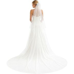 2-Tier Cathedral Wedding Veil with Comb, Bridal Wedding Veil 9.8 Ft Length with 2.6 Ft Blusher, Soft Tulle Double Layer Wedding Mantilla Bridal Tulle Hair Accessoies for Ceremony and Photos in Kuwait