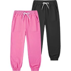 2 Pack Girls' Cargo Pants Kids Active Jogger Pants Girls Casual Pull On Cotton Pants with Drawstring Pockets in Saudi Arabia