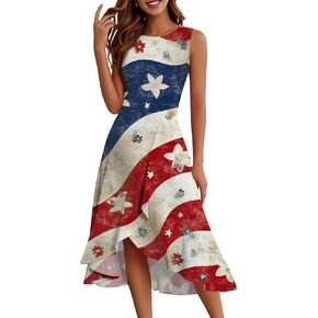 4Th of July Dress Women Patriotic USA Flag Sexy Tank Dresses Independence Day Stars Stripes High Low Hem Sundress in Kuwait