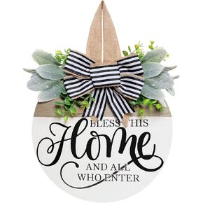 Bless This Welcome Sign for Front Door Rustic Round Wooden Wreath Hanging Decoration for Porch Wall Indoor Outdoor in Saudi Arabia