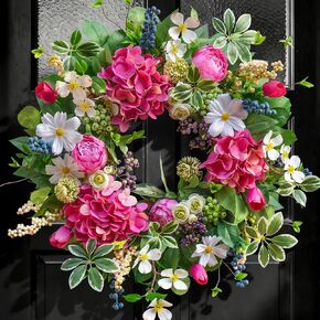 Spring Wreaths for Front Door Outside Summer Wreath 24 Inch with Luxury Peony & Hydrangea Floral Wreaths with Greenery Colorful Seasonal Spring Door Wreath for Outdoor Home Decor in Saudi Arabia