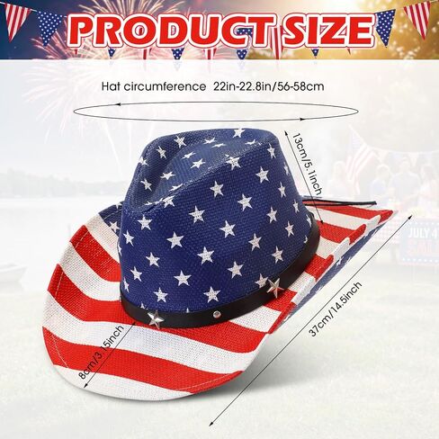 Frienda 6 Pack American Flag Cowboy Hats, Unisex USA Patriotic 4th of July Sun Hats for Men Women Parties, Parades, Rodeo in Kuwait