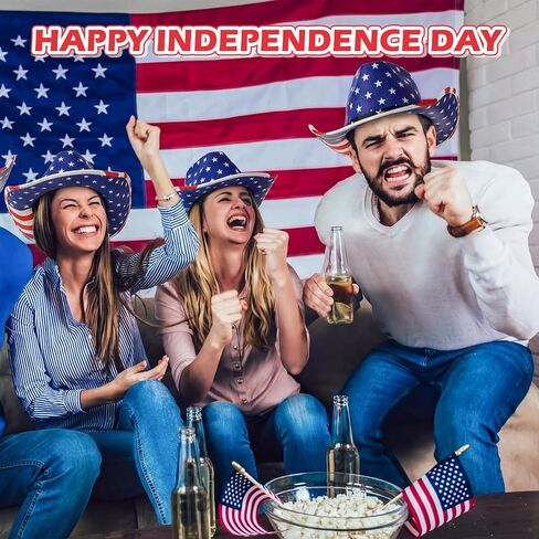 Frienda 6 Pack American Flag Cowboy Hats, Unisex USA Patriotic 4th of July Sun Hats for Men Women Parties, Parades, Rodeo in Kuwait