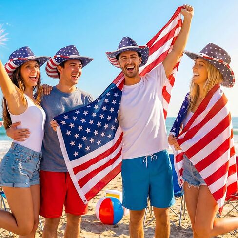 Frienda 6 Pack American Flag Cowboy Hats, Unisex USA Patriotic 4th of July Sun Hats for Men Women Parties, Parades, Rodeo in Kuwait