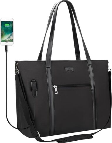 Laptop Tote Bag for Women 17 Inch, Laptop Bag With USB Port & 15 Pockets Teacher Work Bag with Compartments Business Travel Professional Computer Bag Office Work Organized Bag with Shoulder Straps in Saudi Arabia