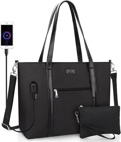 Laptop Tote Bag for Women 17 Inch, Laptop Bag With USB Port & 15 Pockets Teacher Work Bag with Compartments Business Travel Professional Computer Bag Office Work Organized Bag with Shoulder Straps in Saudi Arabia