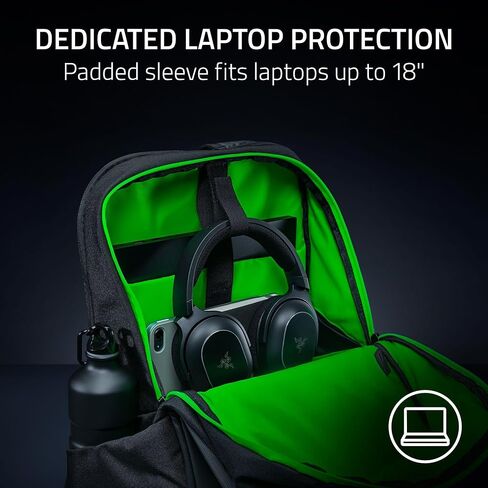 حقيبة ظهر للكمبيوتر المحمول Razer Rogue V4 مقاس 18 بوصة - جزء خارجي مقاوم للتمزق والماء، حافظة مقاومة للصدمات تناسب أجهزة الكمبيوتر المحمولة حتى 18 بوصة، مريحة ومريحة، مصنوعة من مواد معاد تدويرها، وأشرطة كتف مبطنة in Kuwait