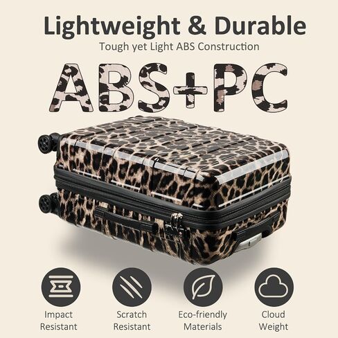 Cheetah Print Carry on Luggage 22x14x9 Airline Approved, Expandable 20 Inch Hardside Suitcase with Wheels TSA Lock, PC+ABS Lightweight Carry on Suitcases for Women in Kuwait
