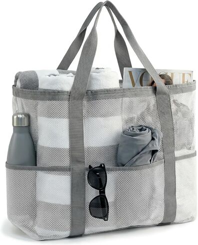 Mesh Beach Bag-Large Beach Tote for Women with Zipper Pocket, pool cruise travel swim, Toys & Vacation Essentials in Kuwait