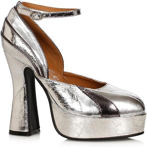 حذاء نسائي من Ellie Shoes بكعب 5 بوصات باللون الفضي من السبعينيات مع حزام للكاحل in Kuwait