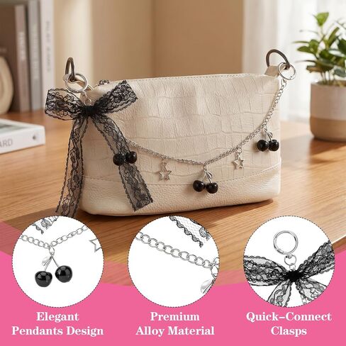 Cute Cherry Bag Charm Bow Purse Charm, Black Wallet Chain Keychain Cute Purse Accessories for Women in Saudi Arabia