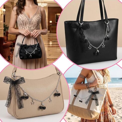 Cute Cherry Bag Charm Bow Purse Charm, Black Wallet Chain Keychain Cute Purse Accessories for Women in Saudi Arabia