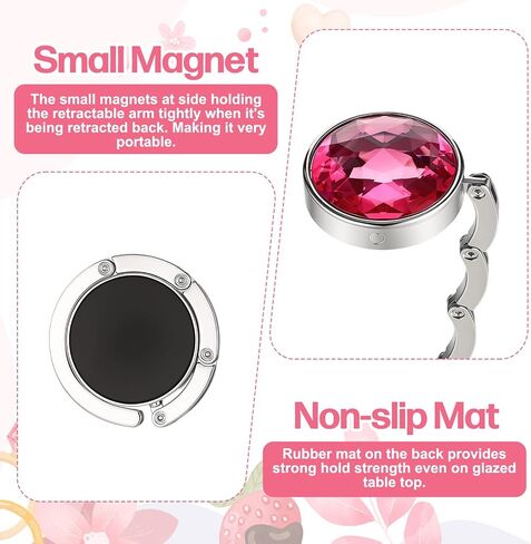 Making Your Bag Within Reach - 4 PCS Foldable Purse Hook for Table, Bling Foldable Purse Hooks, Magic Handbag Folding Hanger Gifts for Women in Kuwait