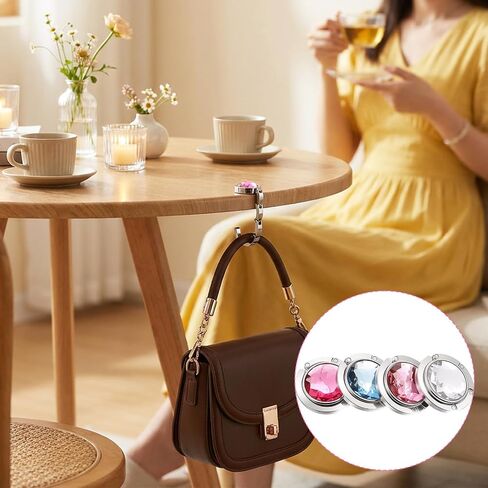 Making Your Bag Within Reach - 4 PCS Foldable Purse Hook for Table, Bling Foldable Purse Hooks, Magic Handbag Folding Hanger Gifts for Women in Kuwait