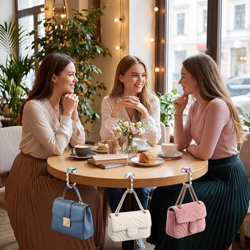Making Your Bag Within Reach - 4 PCS Foldable Purse Hook for Table, Bling Foldable Purse Hooks, Magic Handbag Folding Hanger Gifts for Women in Kuwait