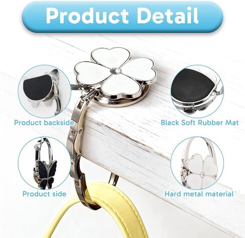 2Pcs Table Purse Hook, Handbag Holder for Table, Butterfly and Four Leaf Clover Foldable Handbag Hangers, Portable Lightweight Handbag Hooks for Women, Travel and Office Use in Kuwait