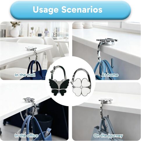 2Pcs Table Purse Hook, Handbag Holder for Table, Butterfly and Four Leaf Clover Foldable Handbag Hangers, Portable Lightweight Handbag Hooks for Women, Travel and Office Use in Kuwait