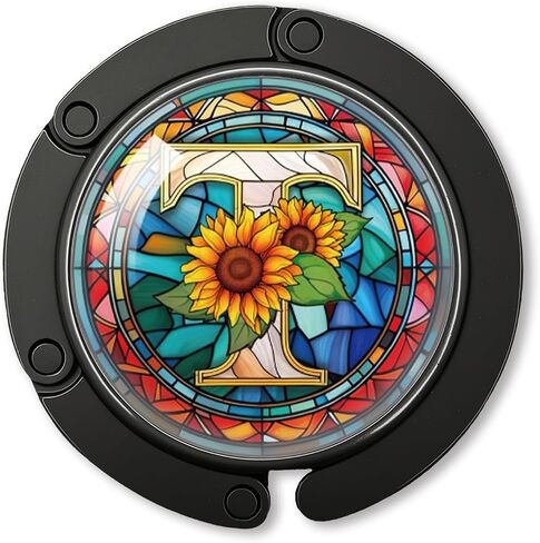 YAZMEEN Stained Glass Initial Foldable Purse Hook for Table, Stained Glass Letter T, Women's Handbag Hanger Holder, Portable Purse Table Hanger, Funny Desk Hook Gifts for Mom Wife Sister Friend BFF in Kuwait