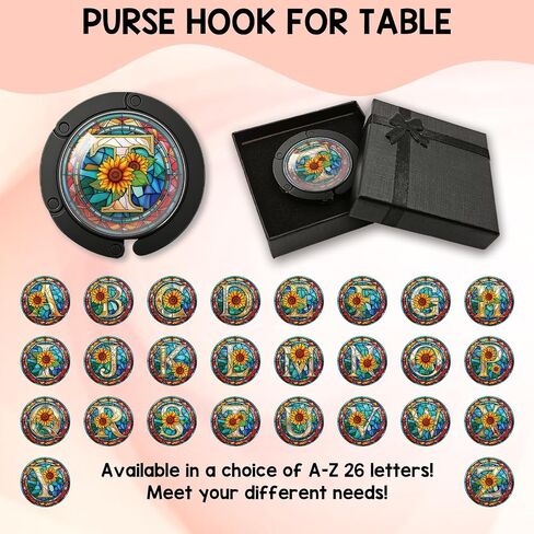YAZMEEN Stained Glass Initial Foldable Purse Hook for Table, Stained Glass Letter T, Women's Handbag Hanger Holder, Portable Purse Table Hanger, Funny Desk Hook Gifts for Mom Wife Sister Friend BFF in Kuwait