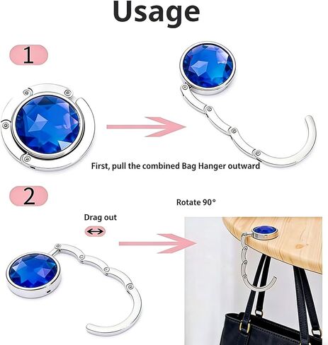 6 PCS Crystal Handbag Hooks for Tables, Portable Folding Purse Hanger, Non-Slip Bag Holder for Restaurant Office Home, Magnetic Closure, Alloy Metal, Easy to Carry in Saudi Arabia