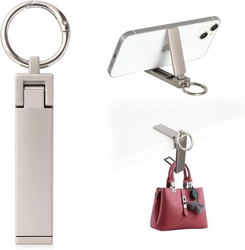 Purse Hook for Table, Foldable Instant Bag Purse Hook Handbag Table Hanger Holder with Carabiner Set Phone Stand (Platinum+Black) in Saudi Arabia