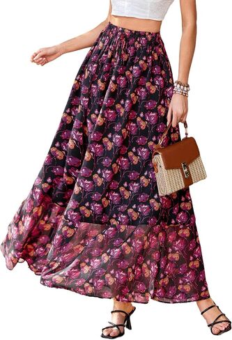 PRETTYGARDEN 2026 تنانير طويلة طويلة صيفية للنساء العصرية بوهو الأزهار عالية الخصر فتحة واسعة ملابس السفر والشاطئ والإجازات in Kuwait