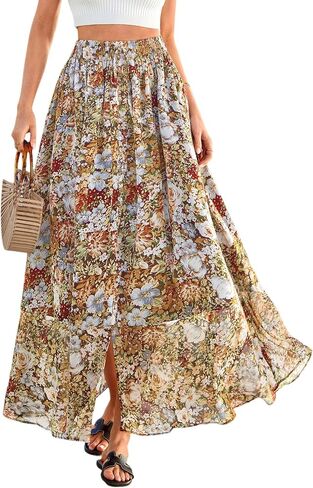 PRETTYGARDEN 2026 تنانير طويلة طويلة صيفية للنساء العصرية بوهو الأزهار عالية الخصر فتحة واسعة ملابس السفر والشاطئ والإجازات in Kuwait