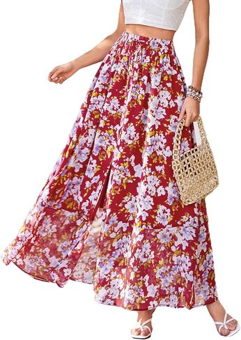 PRETTYGARDEN 2026 تنانير طويلة طويلة صيفية للنساء العصرية بوهو الأزهار عالية الخصر فتحة واسعة ملابس السفر والشاطئ والإجازات in Kuwait