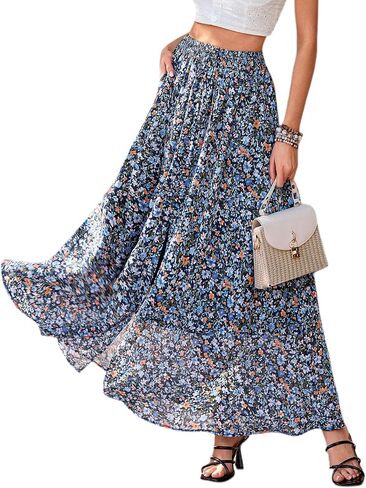 PRETTYGARDEN 2026 تنانير طويلة طويلة صيفية للنساء العصرية بوهو الأزهار عالية الخصر فتحة واسعة ملابس السفر والشاطئ والإجازات in Kuwait