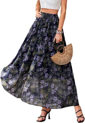 PRETTYGARDEN 2026 تنانير طويلة طويلة صيفية للنساء العصرية بوهو الأزهار عالية الخصر فتحة واسعة ملابس السفر والشاطئ والإجازات in Kuwait
