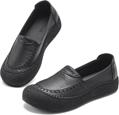 Women's Genuine Leather Slip On Loafers - Comfortable Walking Shoes with Cushion Footbed, Handmade Soft Sole Working Shoes for Standing All Day Casual Dress in Saudi Arabia